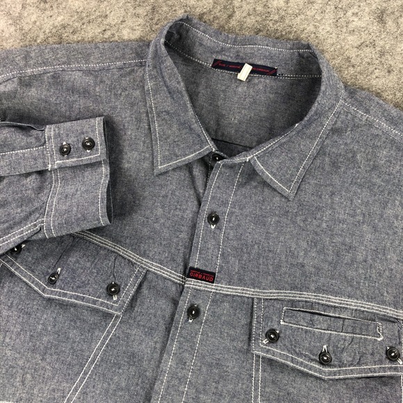 Marithe Francois Girbaud Shirt XXXL Blue Chambray Button Up Long Sleeve Cotton - Picture 1 of 15
